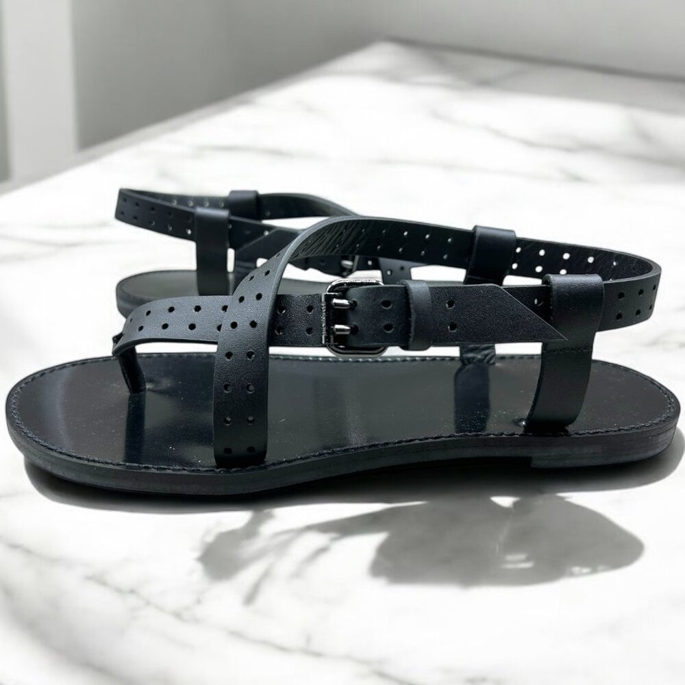 NEW The Kooples Women's Black Sandals in Perforated Leather - 9 US / 39 EU